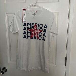 New adult size small unisex America red white and blue t-shirt